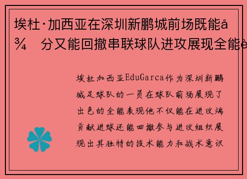 埃杜·加西亚在深圳新鹏城前场既能得分又能回撤串联球队进攻展现全能表现
